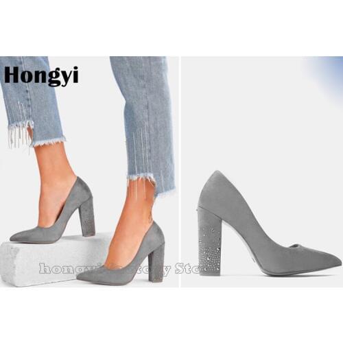 Fashion Red Grey Black Blue Pink Pumps Women Sexy High Heel Shoes New Heels Pointed Toe Crystal Slip-on Dress Shoe