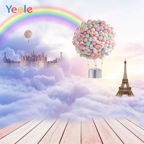Balloon Castle Eiffel Tower Rainbow Sky Cloud Backdrop Baby Portrait Vinyl Photography Background For Photo Studio Photophone