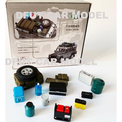 Off road car 1:18 parts toolbox spare wheel behind water bucket oil bucket scene decoration car model