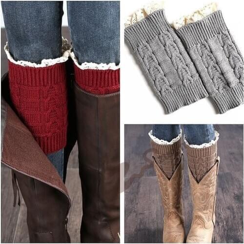 Knitted Woolen Leg Warmers Warm Sock Boots Cover Autumn / Winter Short Lace Sock Cover For Women SA291