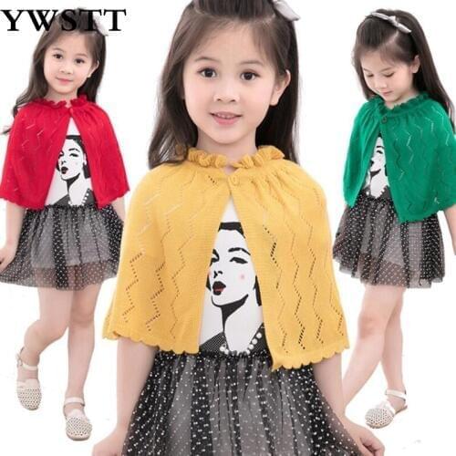 Girls knit sweater thin openwork cardigan 2018 New Baby Girls Knitted Woolen Cape coat Summer Kids Fall Cardigan Sweater