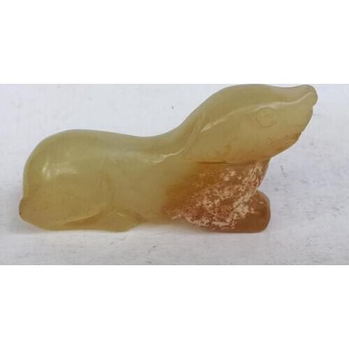 YIZHU CULTUER ART Collection Old China Xinjiang Jade Carving dog Statue Pendant Decoration Gift