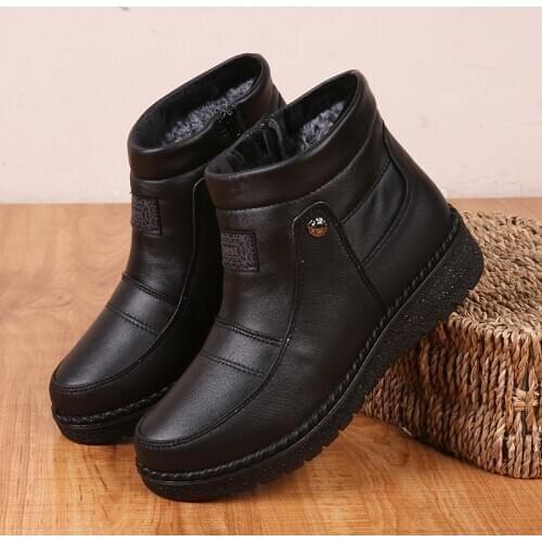 Women Shoes Platform Zipper Shoes Woman PU Leather Wool Winter Warm Winter Boots Women Plus Size Woman Boots 35-42
