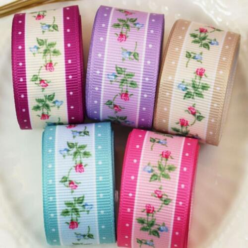 ZYOKRA Pretty 5 Candy Colors Stripe Flowers Printed Polyester Ribbon For DIY Sewing Home Decor Fashion Ribbon
