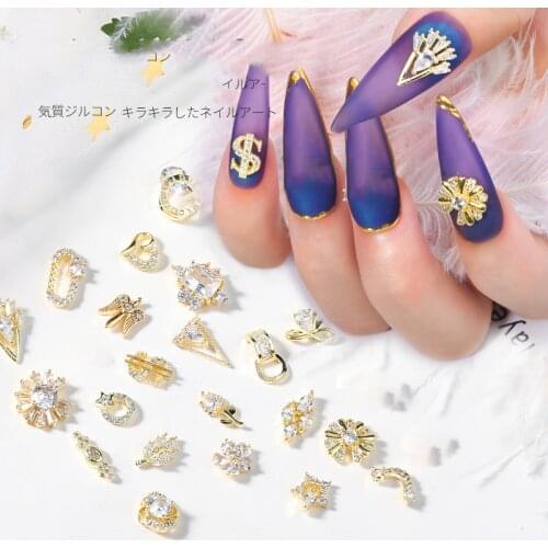 1Piece of Nail Art Ins Wind Light Luxury Metal Zircon Super Flash Diamond Alloy Plating Real Gold Crystal Nail Design Accessorie