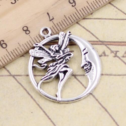 10pcs Charms Butterfly Fairy Moon Angel 31x26mm Tibetan Silver Color Pendants Antique Jewelry Making DIY Handmade Craft Pendant
