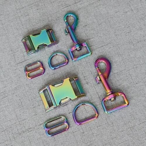 100 Sets 20mm/25mm Colourful Metal Adjustable Buckle D Ring Clasp Four Pieces Webbing Zinc Alloy DIY Dog Collar Accessory