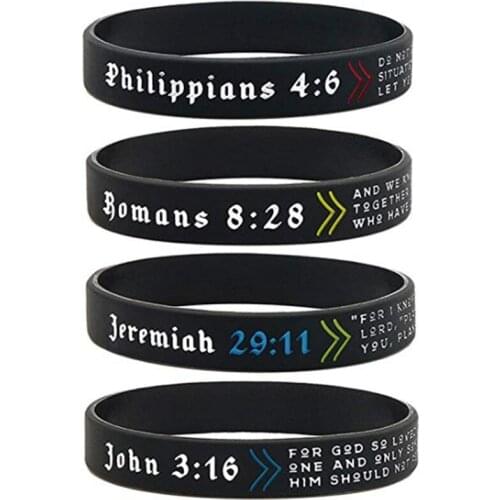 100pcs Popular Romans John Philippians Jeremiah Bible Verses Bracelet Silicone wristband Christian Jewelry