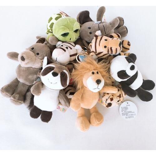 15cm Jungle forest Animal orangutans trinket plush lion key chain turtle elephant tiger leopard panda Wolf backpack accessories