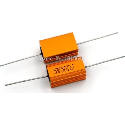 2PCS RX24 5W 50R 50RJ Power Metal Shell Aluminium Gold Resistor High Power Resistance Golden Heat Sink Resistor 5Watt 50 ohm