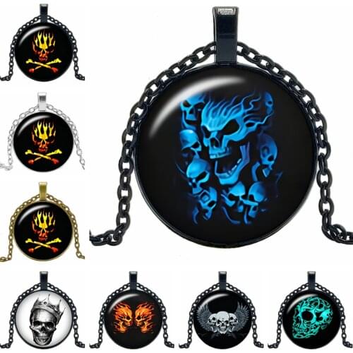 2019 New Creative Necklace Wild Skull Gift Glass Convex Personality Pendant Necklace Fashion Jewelry