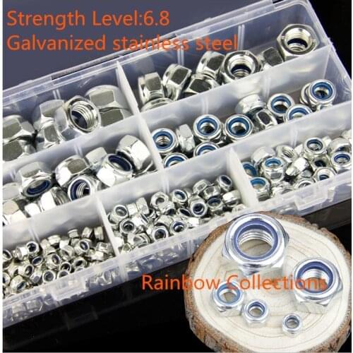 280pcs/set Strength Level 6.8 mixed M5-M16 Galvanized stainless steel Self-locking Nut Lock Nut Anti-loose Nylon Hex nuts