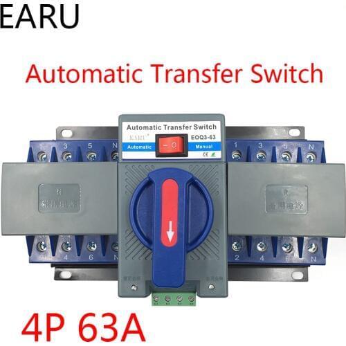 4P 63A 380V MCB Type Dual Power Automatic Transfer Switch ATS ATES For Generator Photovoltaic PV System Battery CE Certificated