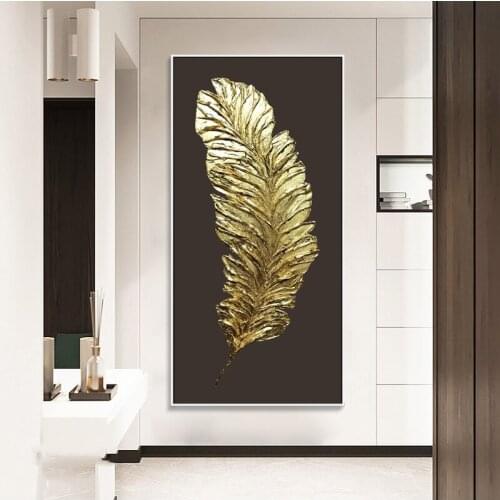 Abstract Golden Feather Pictures Canvas Painting Wall Art Picture For Living Room Bedroom Entrance Decorative Picture