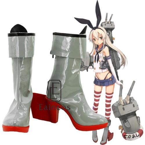 Anime Kantai Collection Shimakaze Girls Red Cosplay Party Shoes Fancy Boots Custom Made