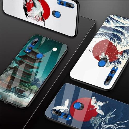 Japanese Style Art Tempered Glass Phone Case For Huawei honor 8X 9 10i 20i 20Lite 20Pro 30 Pro Cover Shell