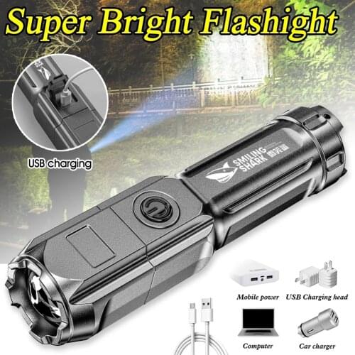 Flashlight 3 Modes Rechargeable Torch Ultra Bright XPE Heat Dissipation Plastic Housing Portable Tactical Flashlight for Home