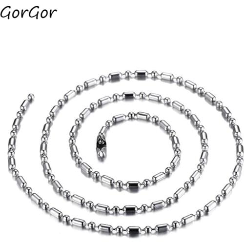 GorGor Titanium Steel Long Bamboo Chain Stainless Steel Necklace With Mens Womens Silver Color Jewelry Gift NC-001