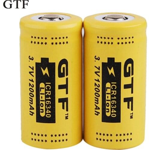 Gtf 2 pces cr123a 3.7v 1200mah 16340 protected li-ion rechargeable lantern battery led with pwb batteries
