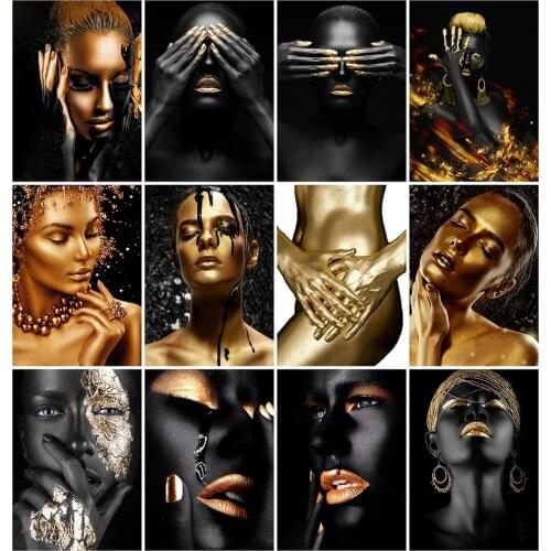 HUACAN 5D DIY Black White Gold Human Body Diamond Painting Modern Woman Diamond Embroidery Wall Art Home Decor Living Room