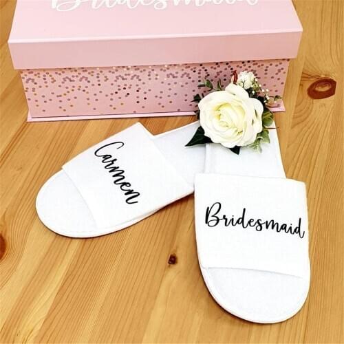 Personalised spa slippers bridal party wedding bride bridesmaid slippers black rose gold foil gold/silver Eledant beautiful
