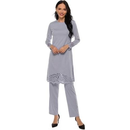 Muslim Abaya Two Piece Sets Tops and Pants Women Turkey Split Abayas Dresses Ramadan Moroccan Kaftan Islamic Clothing Dress Set