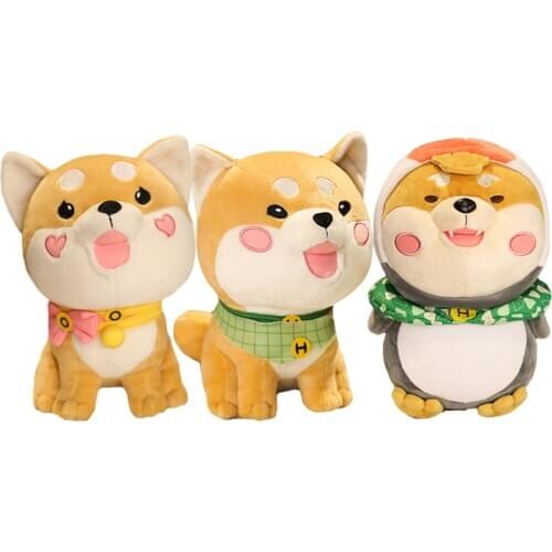 25cm Cute shiba inu Dog Plush toy Stuffed Animals Cartoon Japan Anime Dog Soft Doll with Scarf Toys for Kids Birthday Gift
