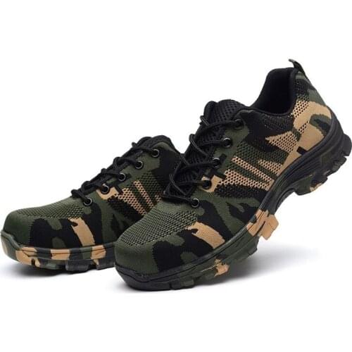 Men Safety Work Boots Fashion Camouflage Spring Breathable Mesh Steel Toe Casual Shoes Men Puncture Proof Shoes