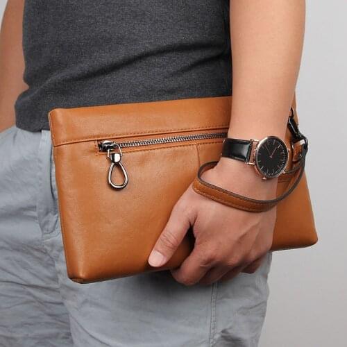Men Genuine Leather Clutch Bag Male Business Handy Bag Mens Cowhide Wristlet Phone Bag Wallet for Card Holder Money Bag