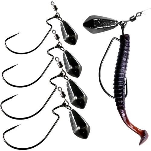 Fishing Soft Worm Hooks With Weight High Carbon Steel Wide Crank Offset Fishhooks Drop Shot Rig Fishing Tackle