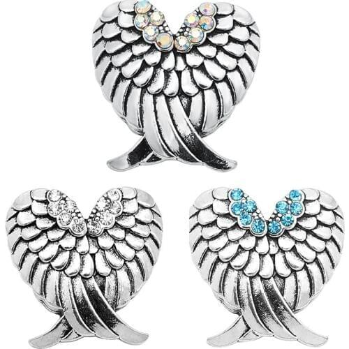 New Fashion Beauty Crystal Wings Heart 25mm snap buttons fit 18mm snap jewelry wholesale KZ3277