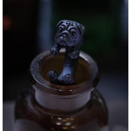 Wholesale 10pcs/lot pug Ring adjustable free size animal dog Ring jewelry for pet lovers