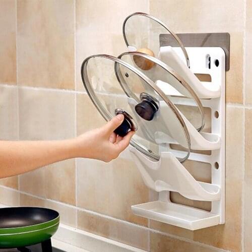 Plastic Pot Lid Rack Shelf Holder Pan Cover Cutting Board Holder Organizer Adjustable Bakeware Rack for Kitchen Storage 5058