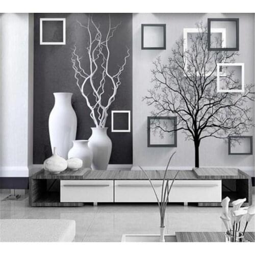 Beibehang Large custom modern black and white art vase 3D TV living room bedroom background home decoration