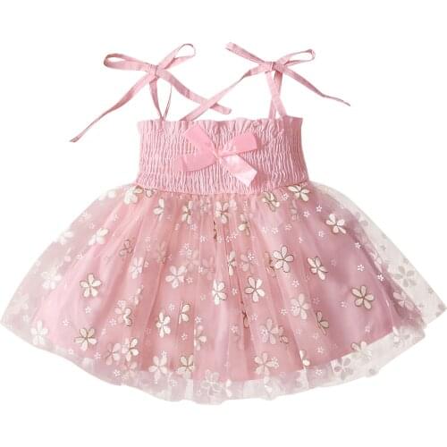 Baby Girls Casual Princess Dress, Floral Printed Pattern Boat Neck Tie Up Slip Dress, White/ Yellow/ Pink/ Purple