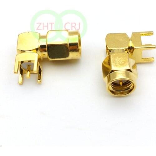 Gold plated SMA Plug male right angle thru hole PCB Mount RF Coax adapter