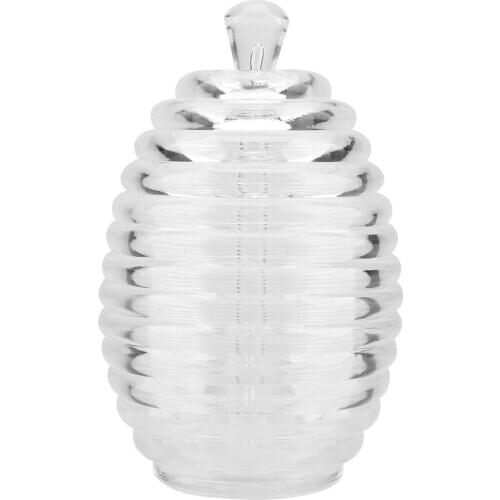 265ml Transparent Beehive-shaped Glass Honey Jar Caster Pot with Dripper Stick for Storing and Dispensing Honey