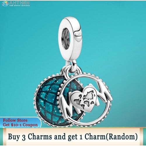 Ahthen 925 Sterling Silver Charm Glitter Globe Mum Dangle Charm fit Original Pandora Bracelets for Women DIY Jewelry Making