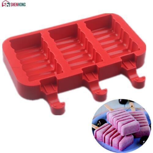 SHENHONG 4 Cavities Silicone Freezer Ice Cream candy bar Making Tool Juice Popsicle Molds Children Pop Lolly Tray Ice Cube maker