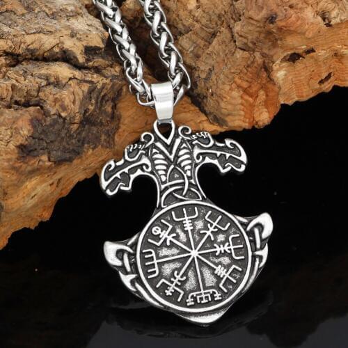 Nordic viking thor hammer Mjolni helm of awe odin symbol Scandinavian knot amulet pendant necklace with valknut gift bag
