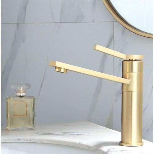 Bathroom Faucet Solid Brass Bathroom Basin Faucet Cold And Hot Water Mixer Sink Tap Single Handle Deck Mounted Brushed Gold Tap