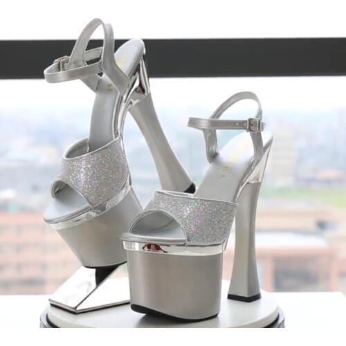 Steel Pipe Dance Shoes Sandals Women Platform model T Stage Show Sexy High-heeled 18cm Shoes Transparent Waterproof Wedding Shoe