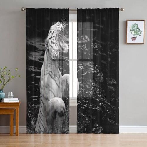 Animal Tiger Water Ripple Tulle Curtains For Living Room Sheer Curtain Bedroom Voile Decorative Window Treatments