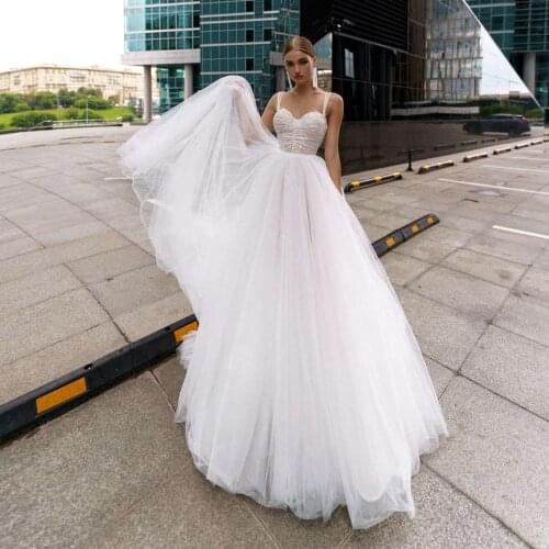 UZN Elegant Wedding Dress A-Line Sweetheart Lace and Tulle Bridal Gowns Beading Spagetti Straps Brides Dress Custom Made