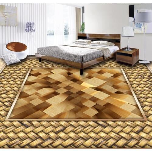 High-grade wood grain straw 3D floor 3D PVC Floor Sticker Printing Waterproof Wallpaper Mural Decorations