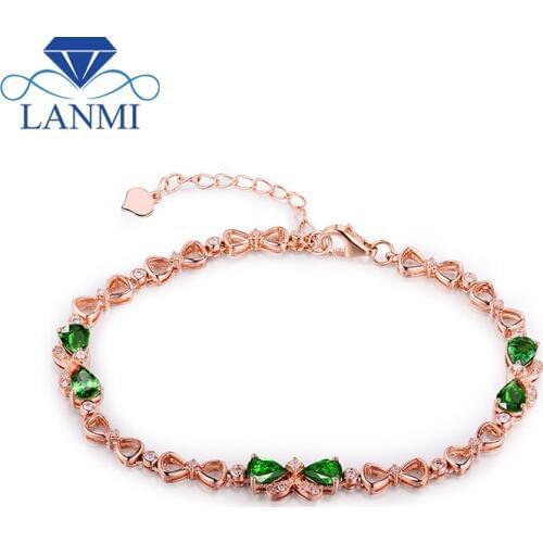 Gemstone Jewelry Pear 4x5mm Tsavorite Bracelet 18Kt Rose Diamonds Romantic Wedding Women Jewelry NA0034