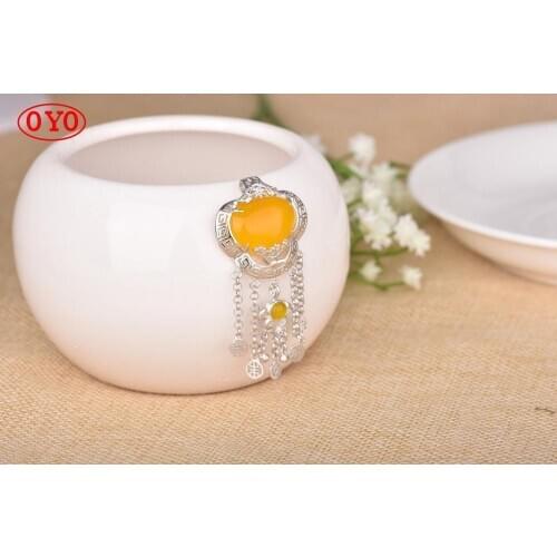 S925 sterling silver jewelry chalcedony ladies womens tassel pendant