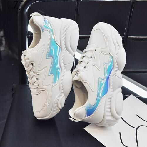 New Sneakers Women 2019 Breathable PU Casual Shoes Female Fashion Sneaker Lace Up High Leisure Women Vulcanize Shoe Platform