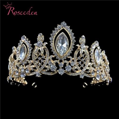 Gold Silver Color Baroque Crystal Tiara Crown Bride Hair Accessories Crown Bride Tiaras Wedding Princess Queen Diadem RE3355
