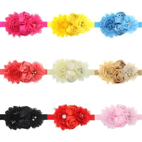 1 PCS Solid Color Rose Floral Baby Girl Elastic Hairband Fashion Rhinestone Flowers Newborn Headband Sweet Kids Hair Accessories